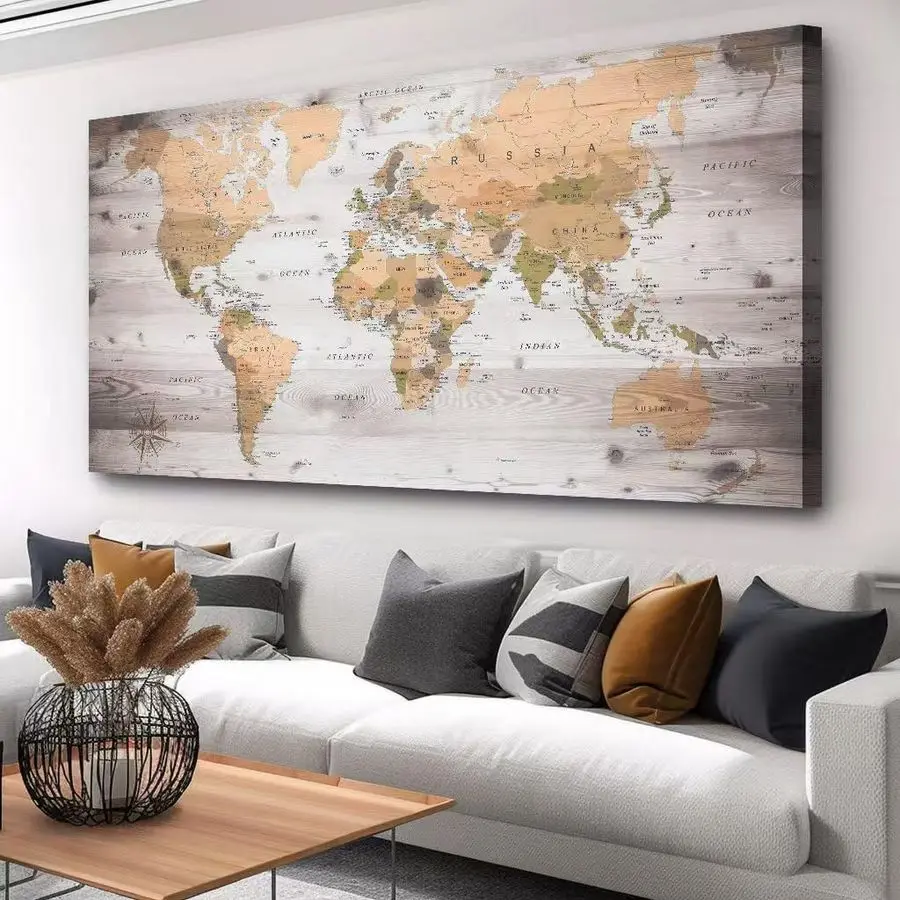 

Wall Art 20x40 lagre map of the world Painting Ready to Hang Framed World Map Artwork Prints for Home