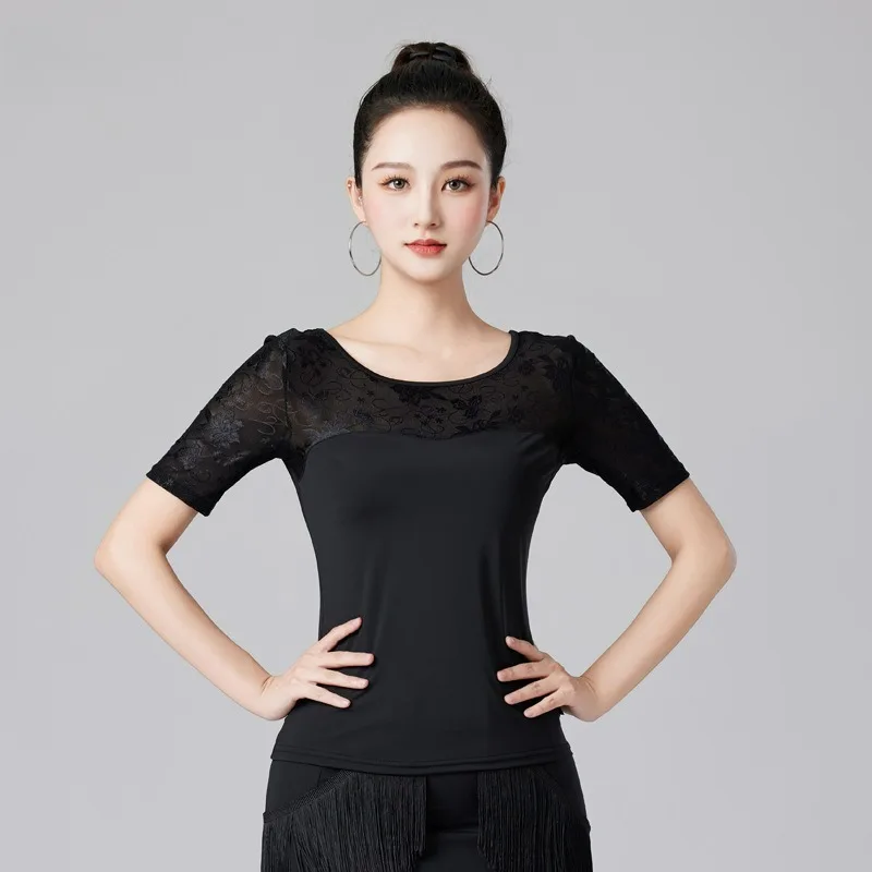 women-lace-short-sleeve-latin-ballroom-dance-top-adult-modern-professional-training-competition-stage-outfit-dance-wear
