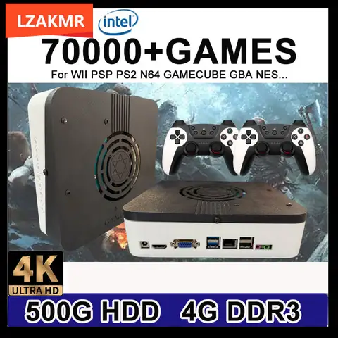 I3-3110M 슈퍼 게임 콘솔 X3 500G HDD 70000 + Wii PS2 N64 PSP GameCube N64 플러그 앤 플레이 TV 무선 핸들 Win11