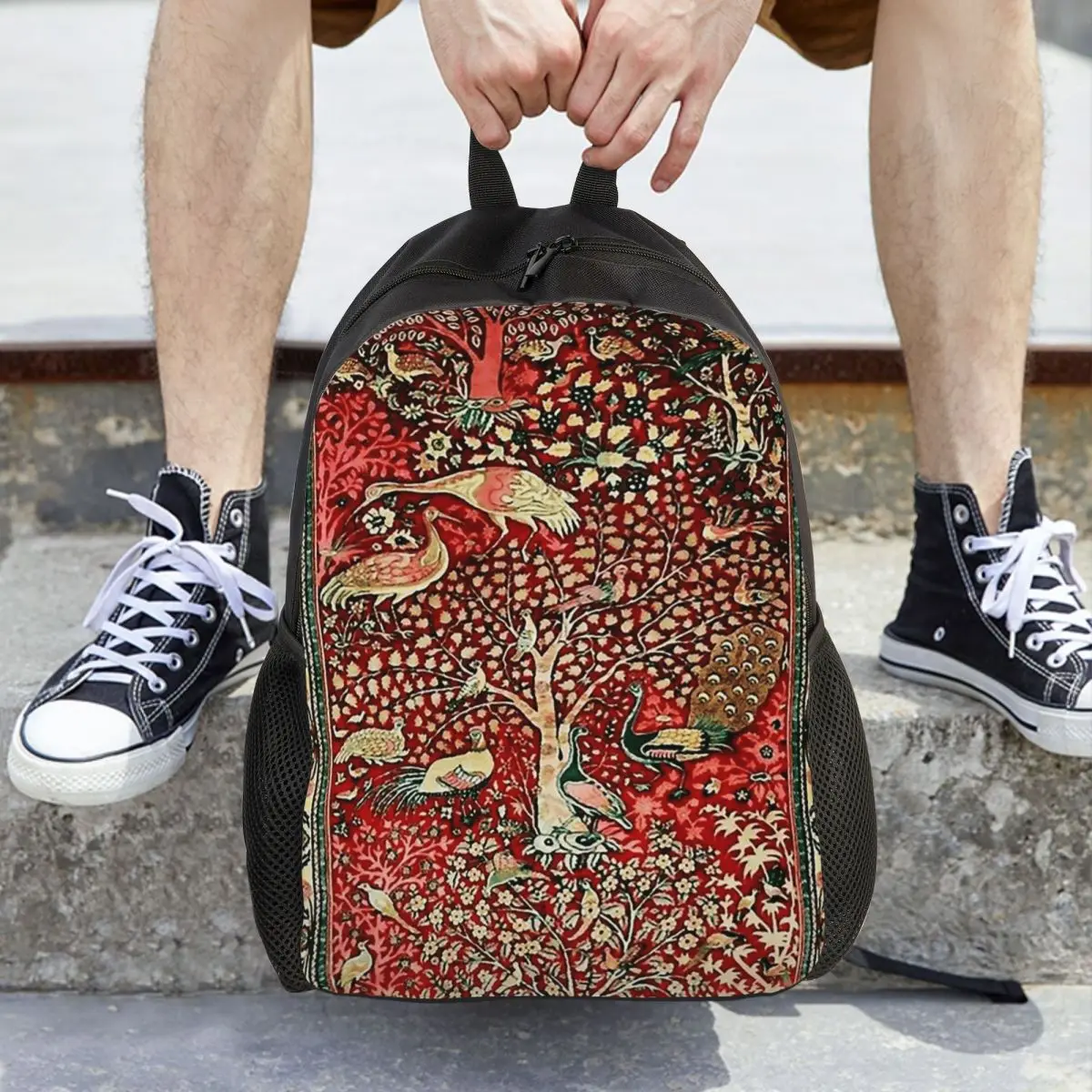

Antique Persian Rug Bird Tree Flowers Ca Backpack Daypack Large Capacity Children BookBag School Bag Shoulder Bags for Men Women