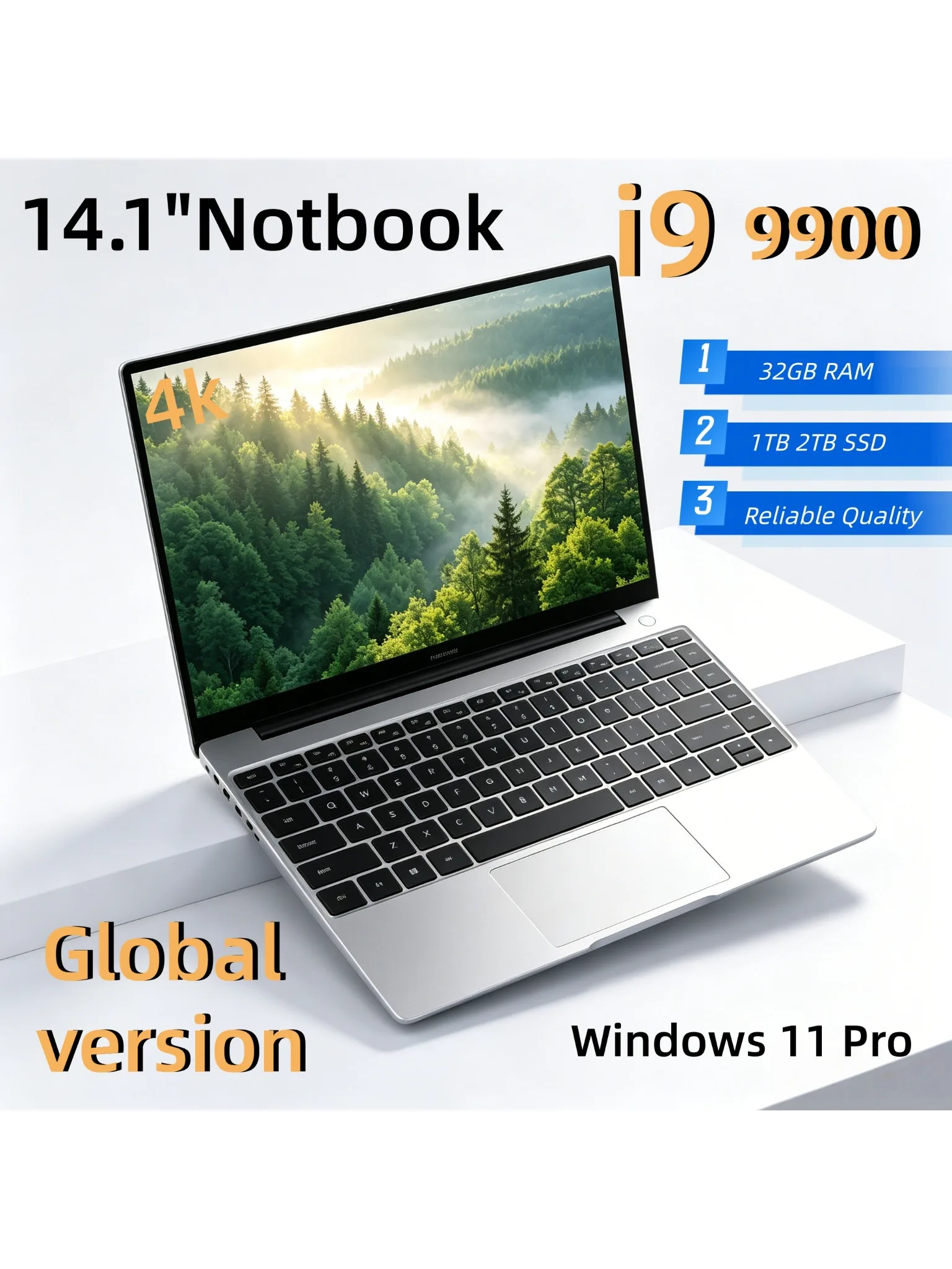 Laptop OEM z ekranem IPS 14,1 cala, procesor Intel Core i9-9900, 32 GB RAM, dysk 2 TB, wyświetlacz 4K HD, Windows 10/11 Pro, laptop do gier i pracy biurowej. — 2