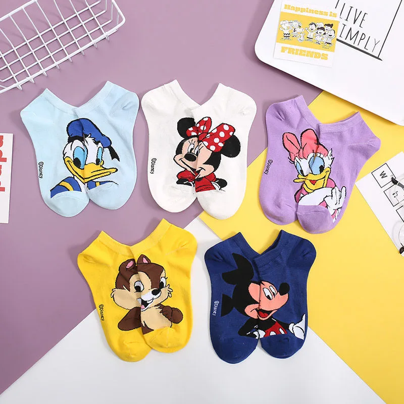 

5Pairs Cute Disney Mickey Mouse Short Women's Socks Cartoon Anime Donald Minnie Sports Girl Women's Boat Socks Low Ankle Socks