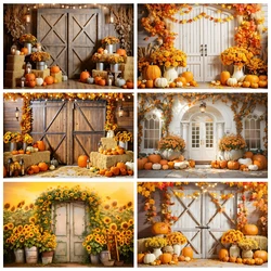 Harvested Autumn Backdrop for Photography Interior Golden Fall Pumpkin Flower Baby Shower Adult Kids Portrait Photo Background