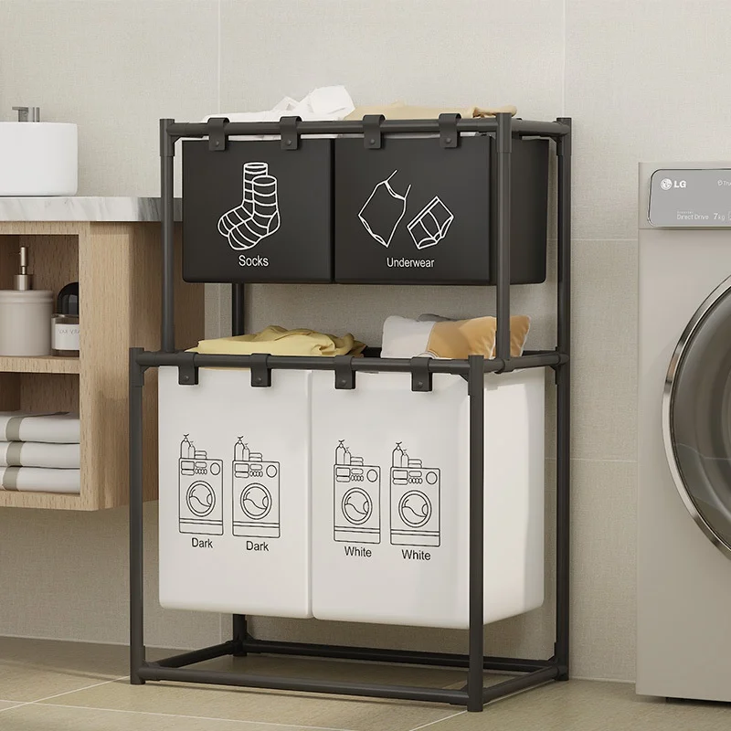 

Двухслойная корзина для белья: органайзер для сортировки одежды, простой и удобный инструмент для домашней организации, универсальная корзина