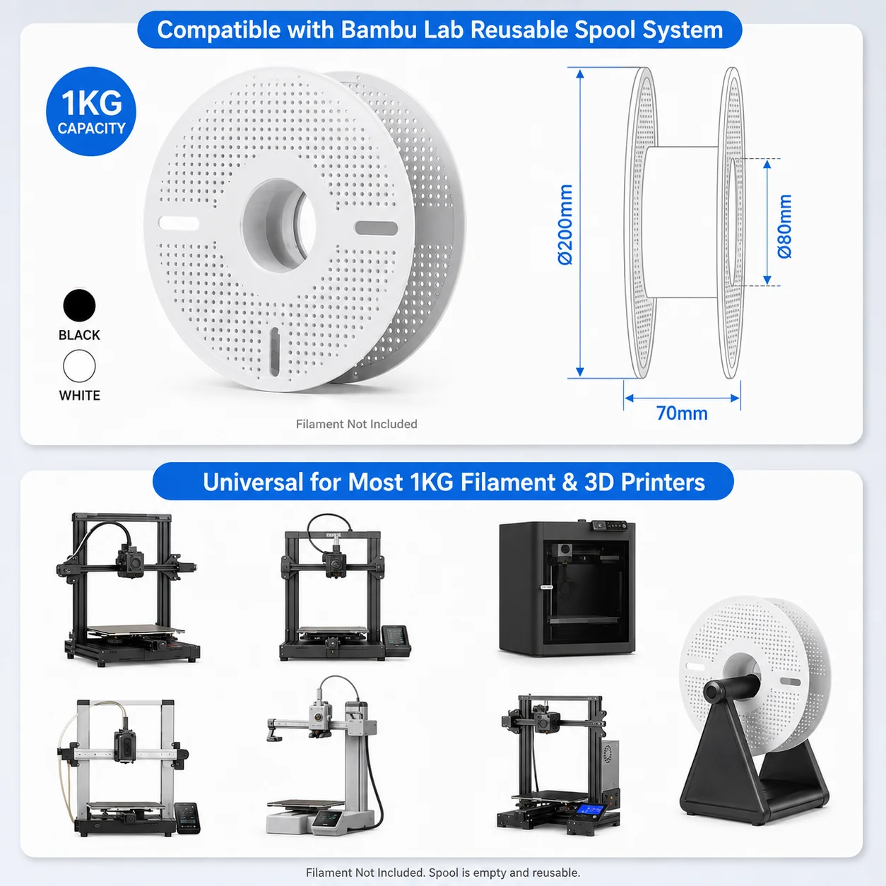 Wiederverwendbare Spule für 1KG Nachfüllfilament, abnehmbare, hochfeste, hitzebeständige ABS-Leerspule für Bambu Lab 3D-Drucker – Detail 2