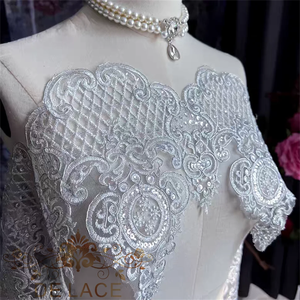 HS Exquisite Stickerei-Spitzenbesatzbretter mit funkelnden Pailletten, einzigartiges Muster, Spitze, PAtch, Hochzeitskleid, DIY-Zubehör