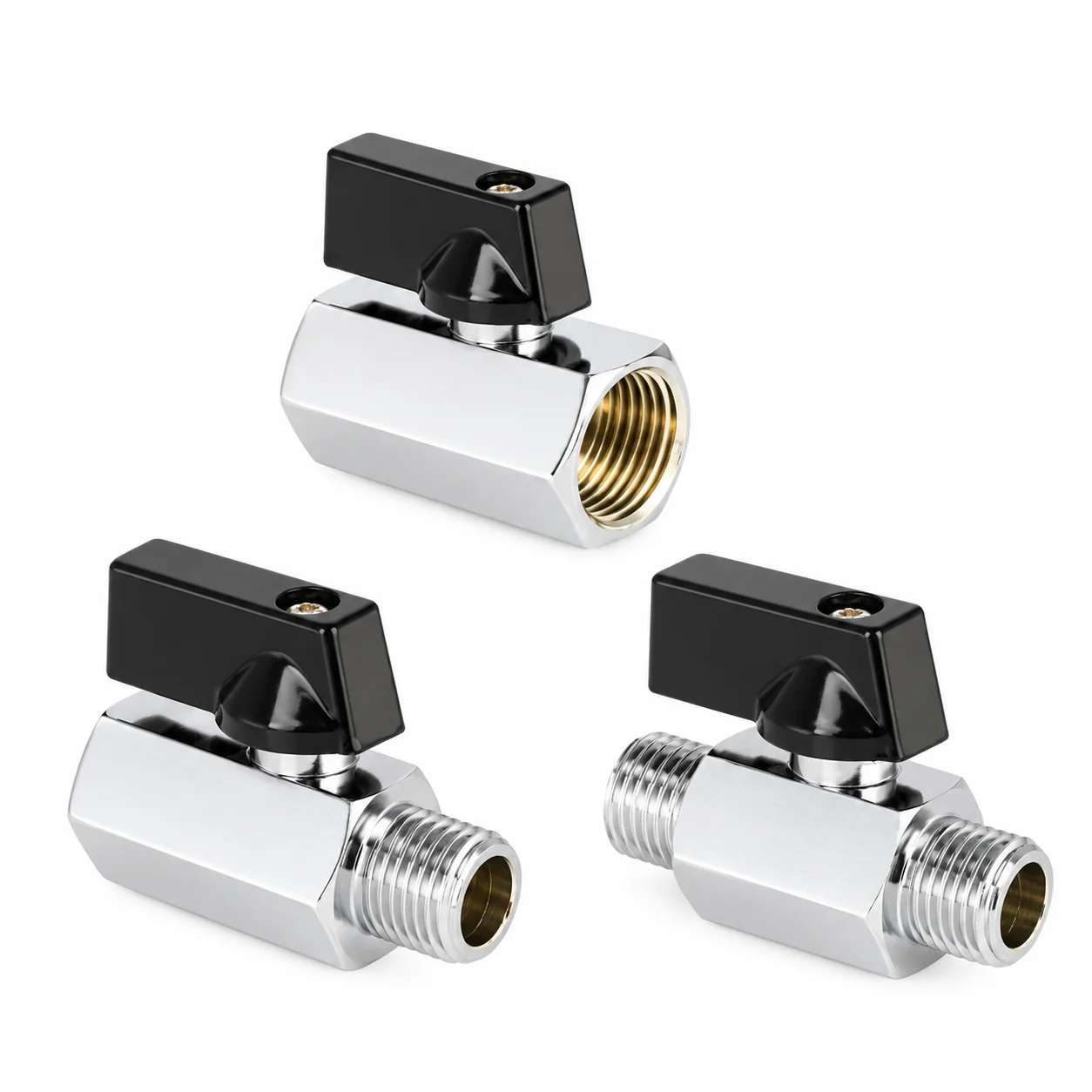 1PCS Mini Brass Ball Valve 1/8 1/4 3/8 1/2 Inch Male Female Thread Options Polished Silver Black Handle Water Air Shut Off