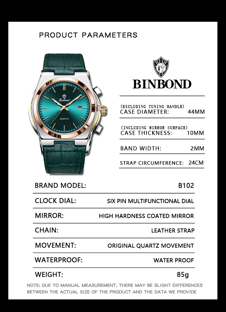 BINBOND Luxus Quarz-Armbanduhren Leuchtend Wasserdicht Automatisches Datum Herrenuhren Business Sport Mode Casual Reloj Lederuhr – Detail 16