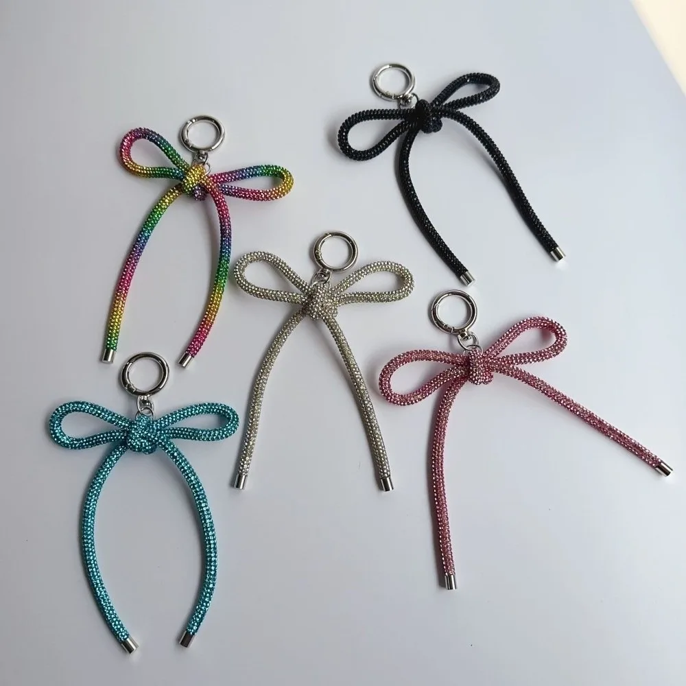 Sparkling Diamond Butterfly Knot Rope Korean Style Colorful Rhinestone Bow Keychain Sweet Style Hanging Decoration