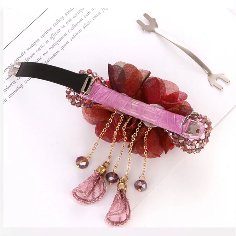 Korean New Retro crystal Clip Bands Brooch Flower Barrettes Wedding Woman Girls Ponytail Hair Accessories Hairstyling Hairgrip