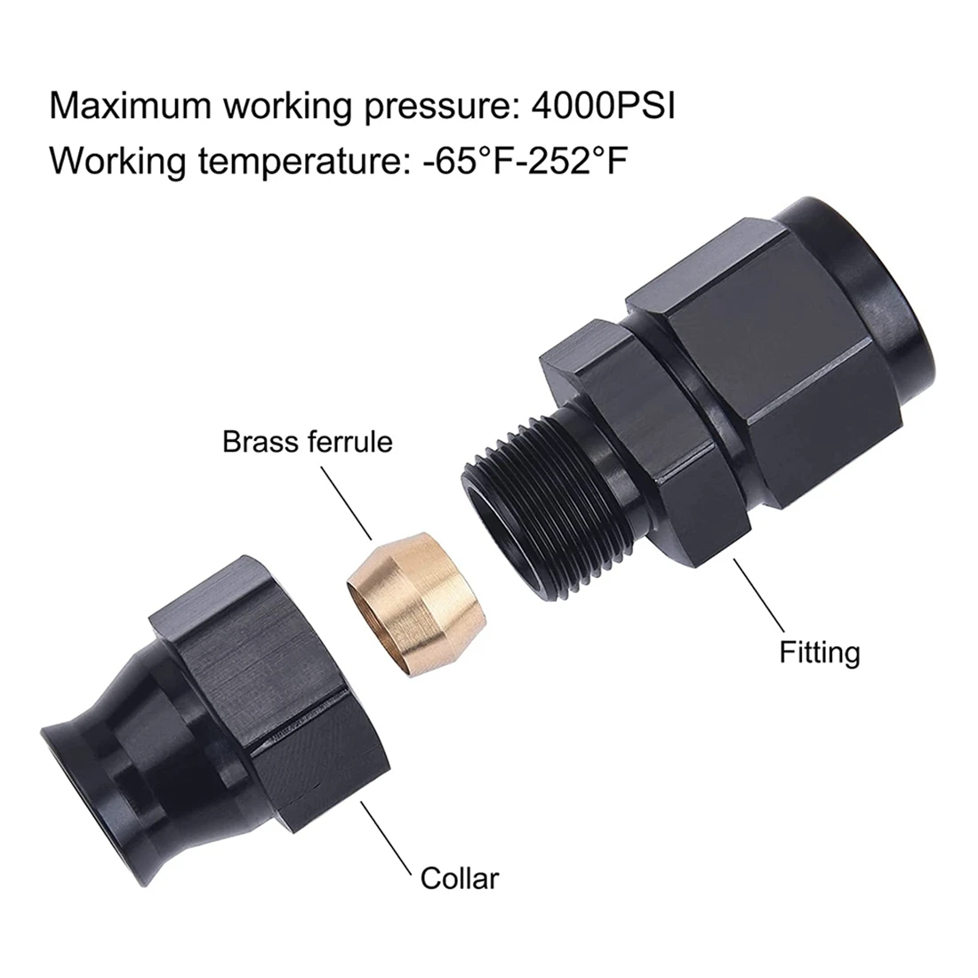 6AN Female Flare To Fuel Hardline Tube Fitting Adapter Connector Aluminum Alloy Black Anodized Straight-AU62