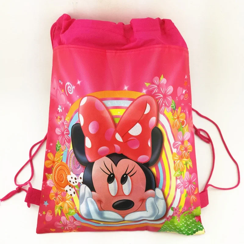 Disney Mickey Drawstring Bag Storage Bag Pink Minnie Print Backpack Portable Cartoon Shopping Bag Travel Bag Folding Bag Gift