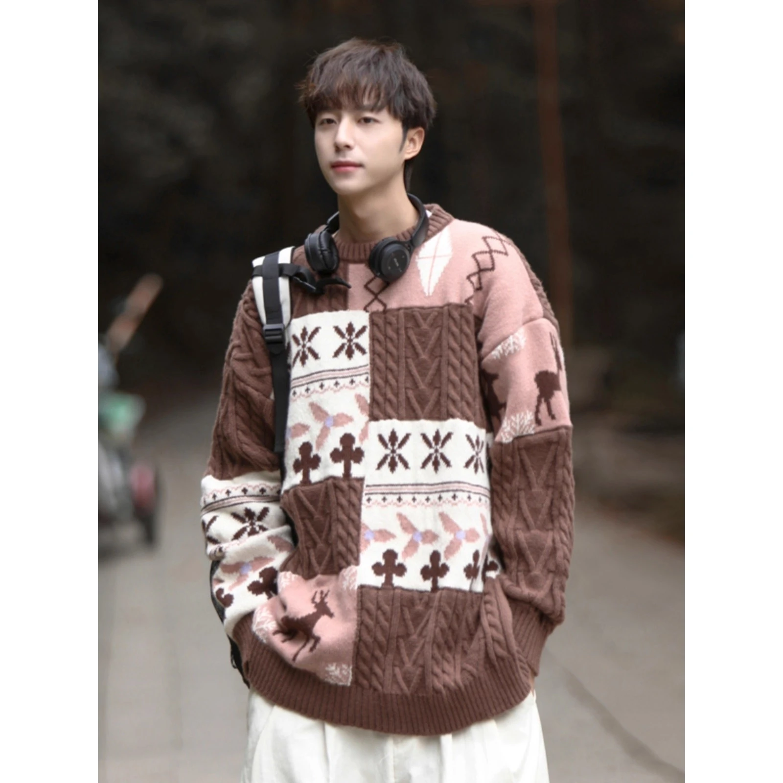 

Loose Fit Thiened Men's Knitted Sweater Autumn Winter Japanese Sle Lazy Sle Base Layer Clothing Polyester Fabric
