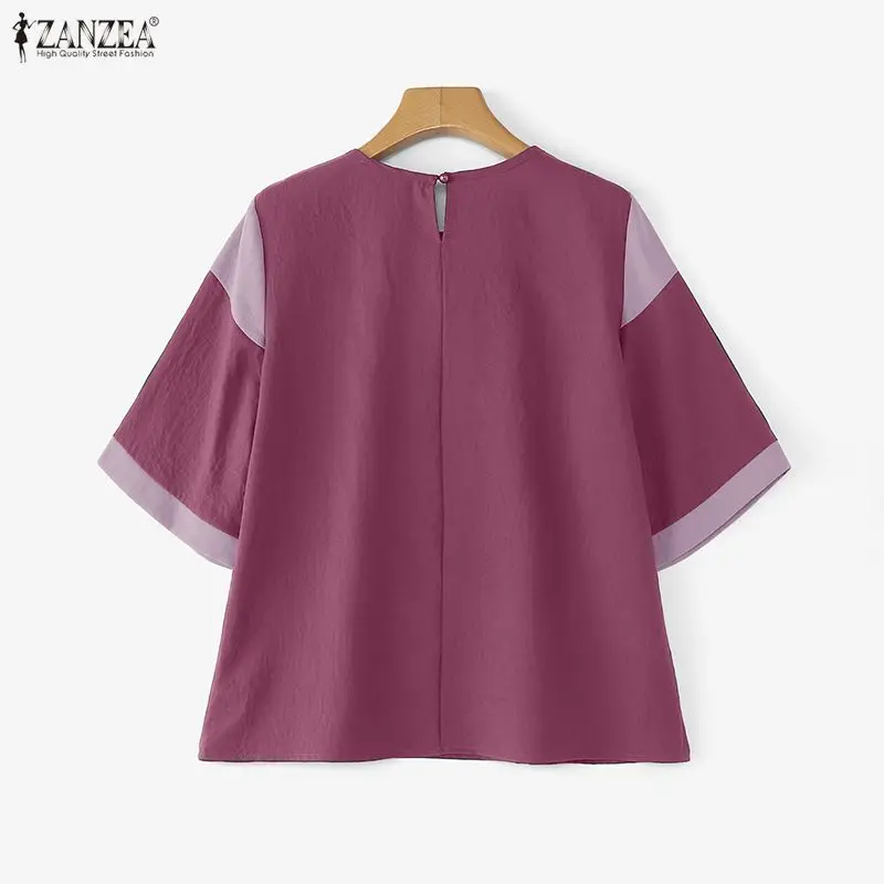 Zanzea vintage topos moda feminina blusa 2026 verão meia manga o pescoço camisas casuais overszied túnica elegante streetwear blusas
