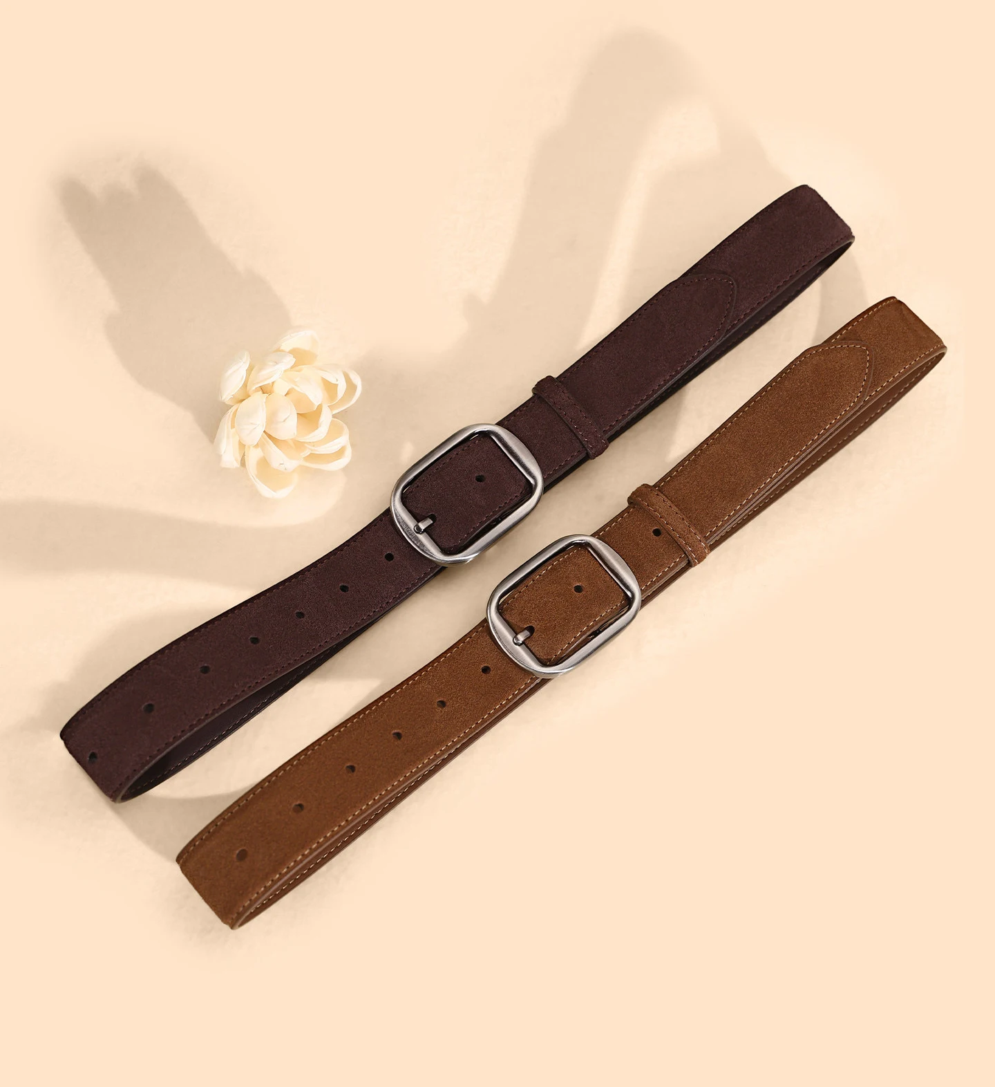 Women Suede Skinny Belt Matte Silver Oval Pin Buckle Adjustable Leather Waist Belt For Dress Jeans Daily Decorative Waistband