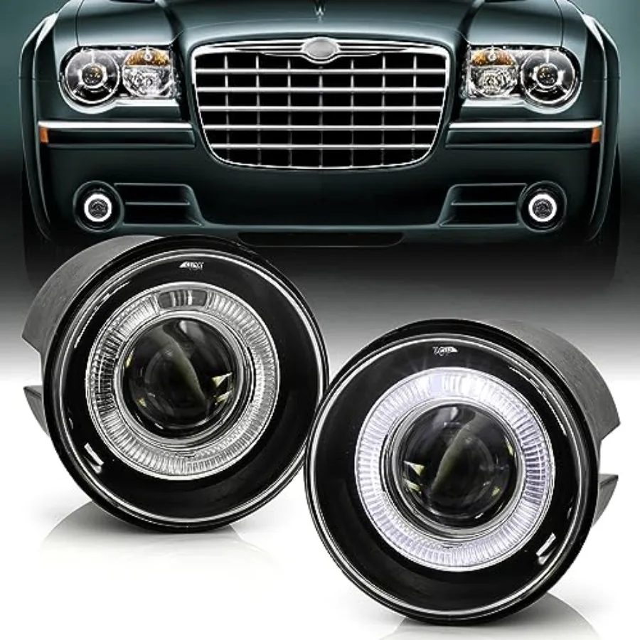 

2005-2010 Chrysler 300C 08-09 Dodge Caliber LED Halo Projector Fog Lights Lamps Assembly for Driver and Passenger Dark Gray Hig