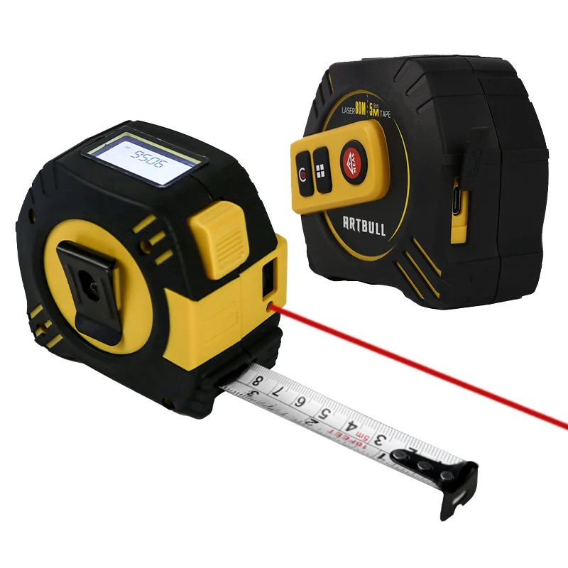 Imagem -02 - Telêmetro de Fita Laser Multifuncional Recarregável Display Lcd Luz de Fundo Distância Medida 80m 40m Fita 5m 2in 1