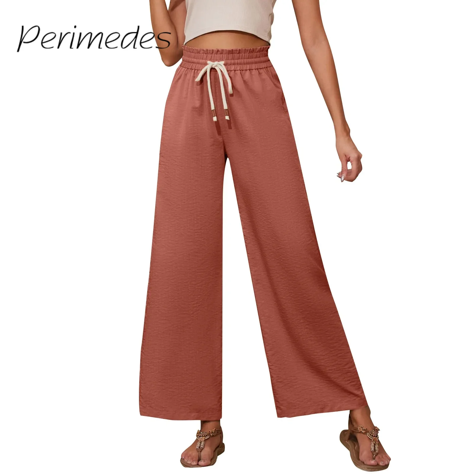 

Pantalones Women'S Ninth Pants Casual Drawstring Solid Color Relaxed Casual Wide Leg Pants 2024 Summer New Fashionable Pants