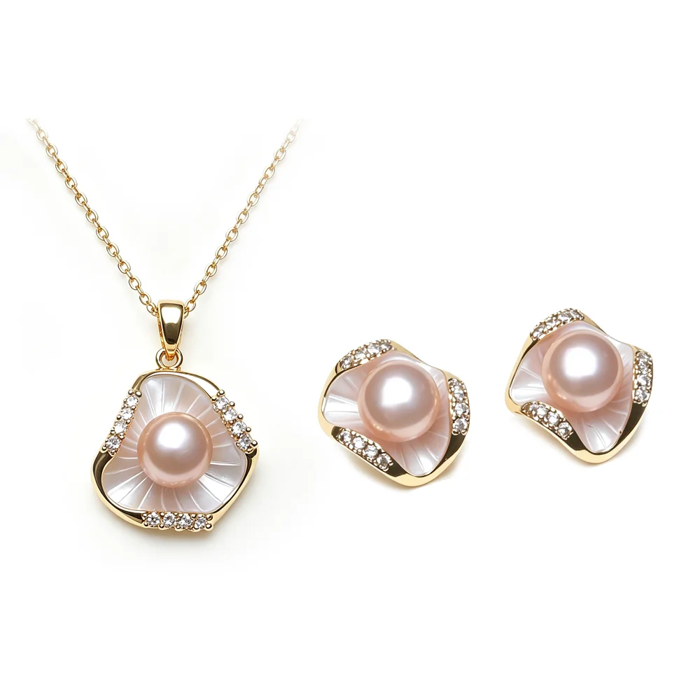 Echtes Naturperlen-Set mit Halskette und Ohrringen für Damen, zartes Süßwasserperlen-Set, Geschenk für Ehefrau oder Mutter zum Jahrestag, Weiß-Lila – Detail 3