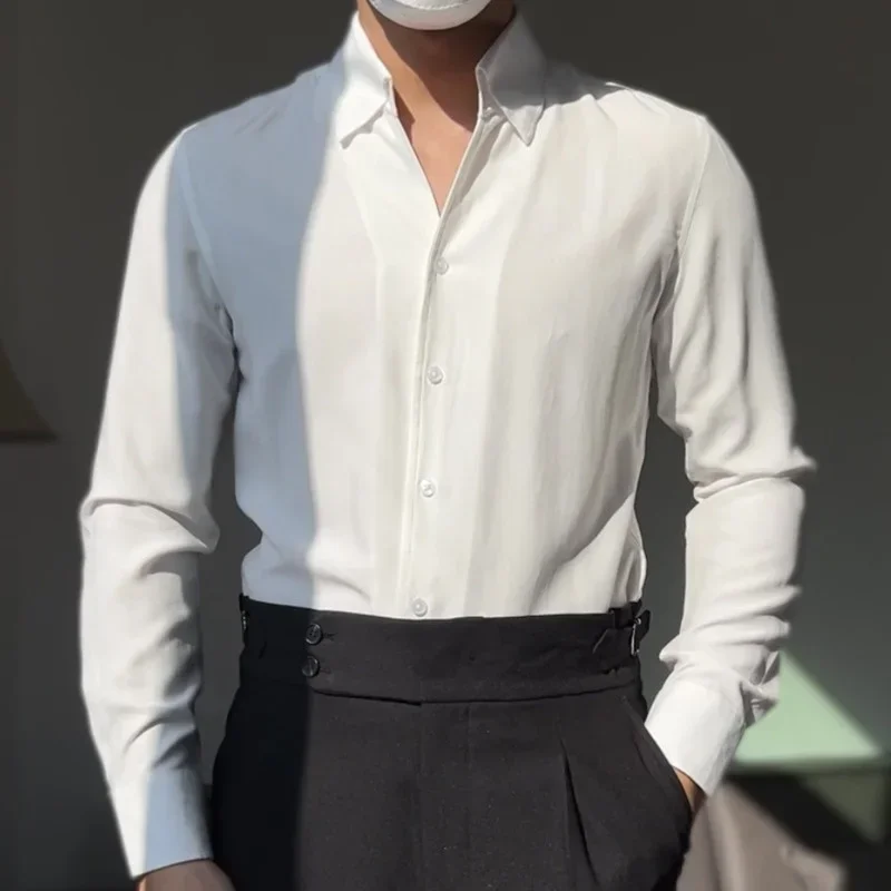 

Мужская деловая рубашка 2023 года: модная, высококачественная, однотонная, класса люкс, с длинным рукавом