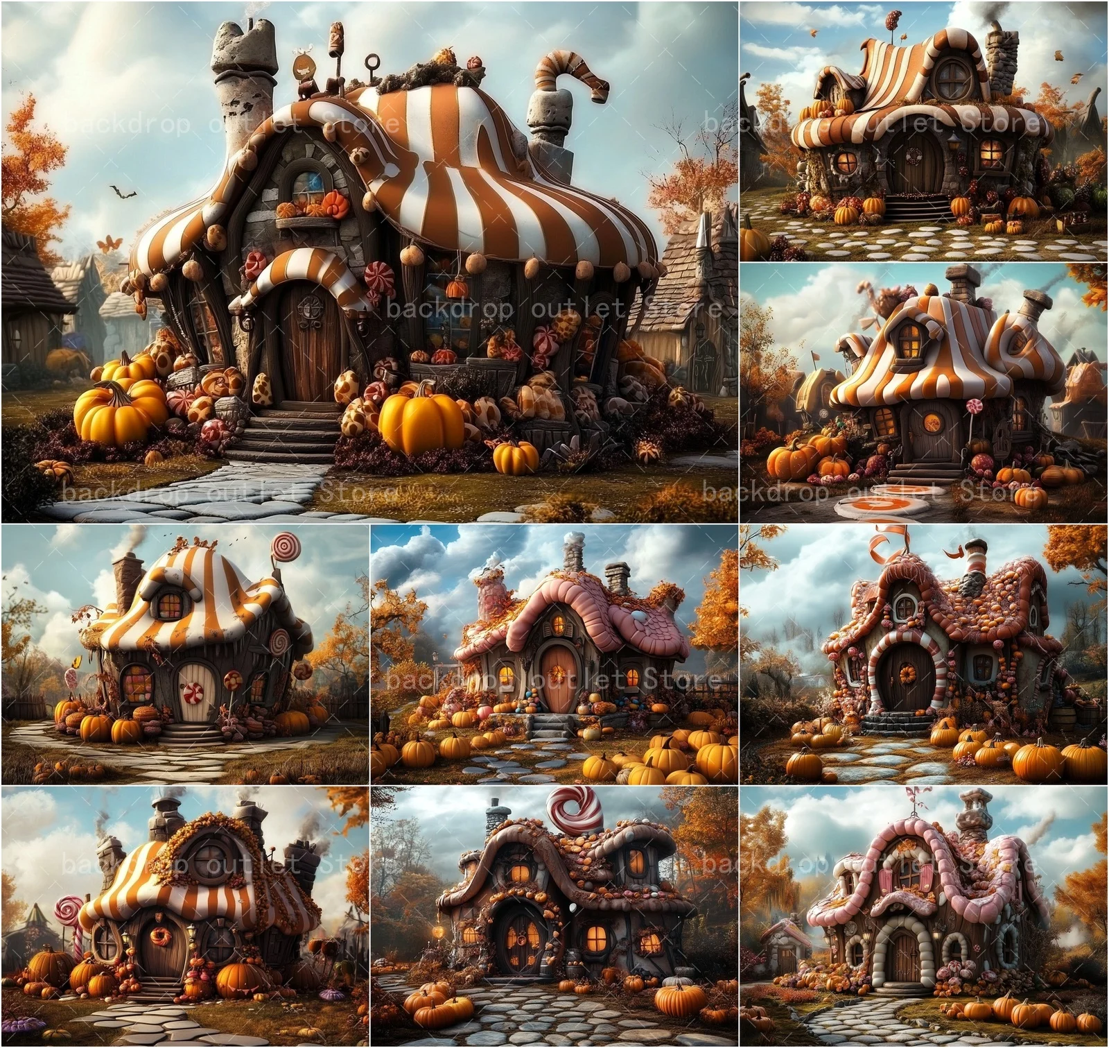 Mehofond Autumn Halloween Photography Backdrop Forest Wood Cottage Candy Decor Pumpkin Kids Family Party Portrait Background