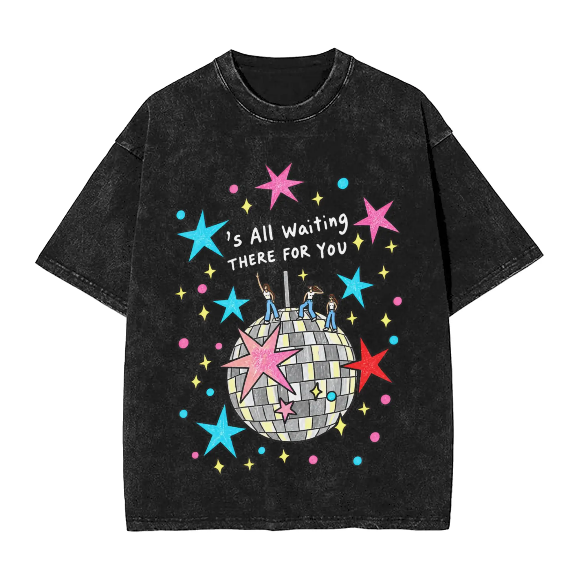 Streetwear Washed T Shirt Kiss All The Time Disco Cotton T-Shirts  Trendy Cool Tee Shirt for Couple Summer Aesthetic Clothes