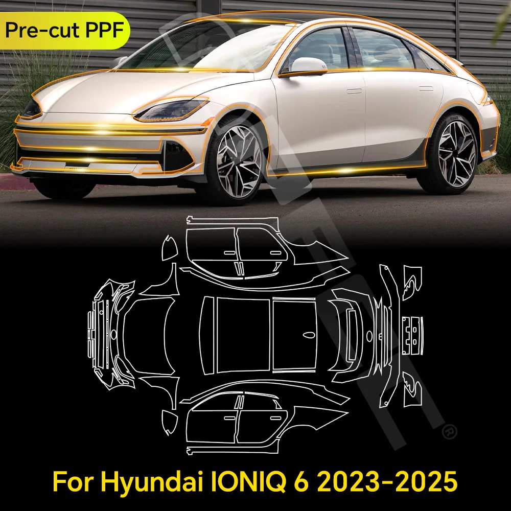 

For Hyundai Ioniq 6 2023-2025 TPU Paint Protection Film Clear Bra Pre-cut PPF Car Body Anti-Scratch Resistant Self-adhesive Kit