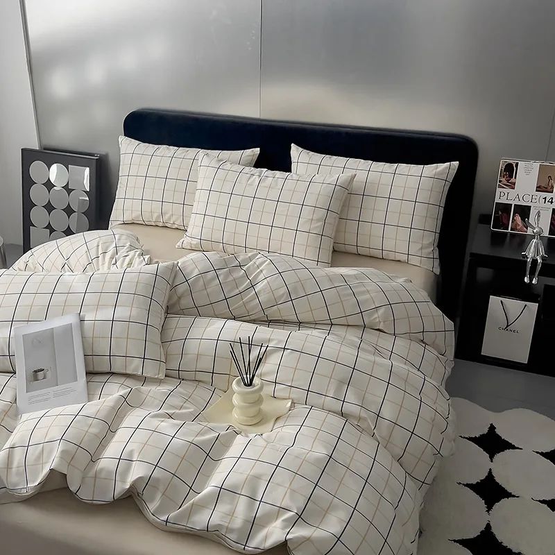 Хлопковое чистое хлопковое простое и свежее полосатое летнее пододеяльник из чистого хлопка из четырех частей