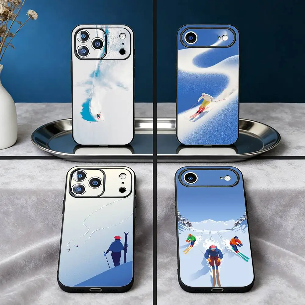 

Creative Mountain Ski Motif Phone Case Black Silicone Soft For IPhone17,16,15,14,13,12,11 Plus,ProMax