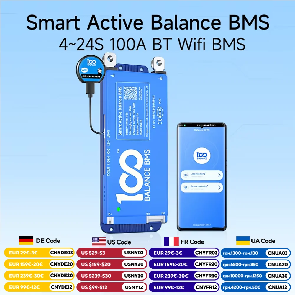 Daly-bms inteligente con wifi y bluetooth, dispositivo de equilibrio activo bms 16S 8S 100A150A 200ALifepo4 Li-ion jk LTO bms jk 4s bms lifepo4 250A