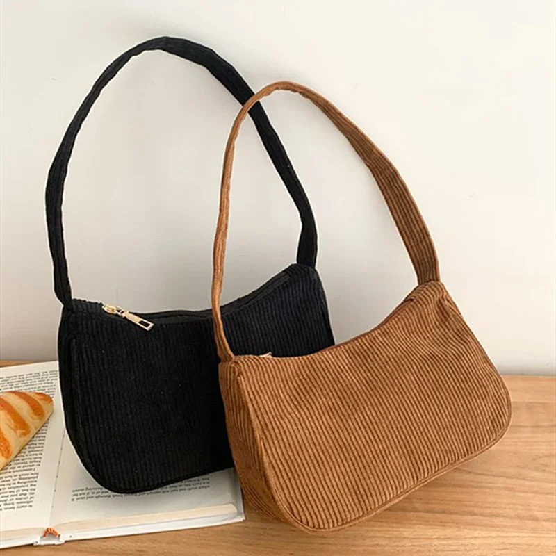 Women Shoulder Bags Winter Corduroy Underarm Bag Casual Travel Armpit Shopping Pouch Phone Pouch Zipper Female Handbag Clutch