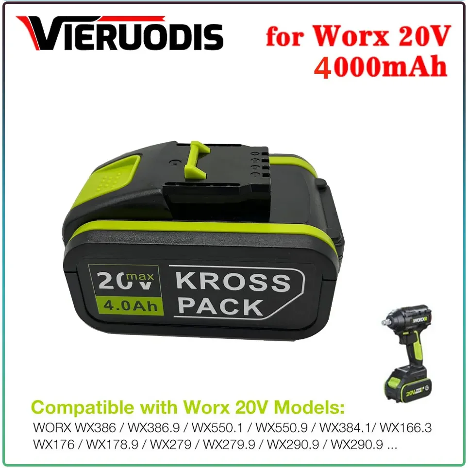 

For Worx 20V 4000mAh Battery Li-ion Battery WA3553 WA3551 WA3551 WA3572 WA3553 WX390 WA3551 WX178 WU268 Drill Battery