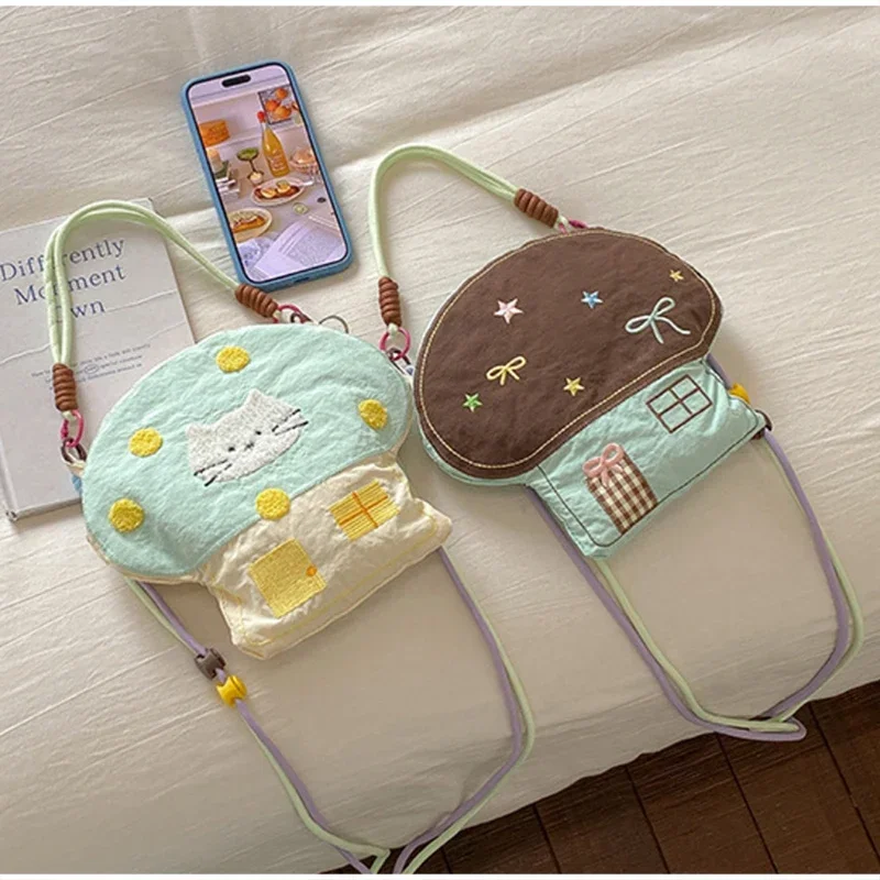 Niedliche Cartoon-Tier-Stickerei Umhängetasche, Bunte Mini-Geldbörse, Leichte Nylon-Kinder-Handytasche, Damen-Schultertasche – Detail 12