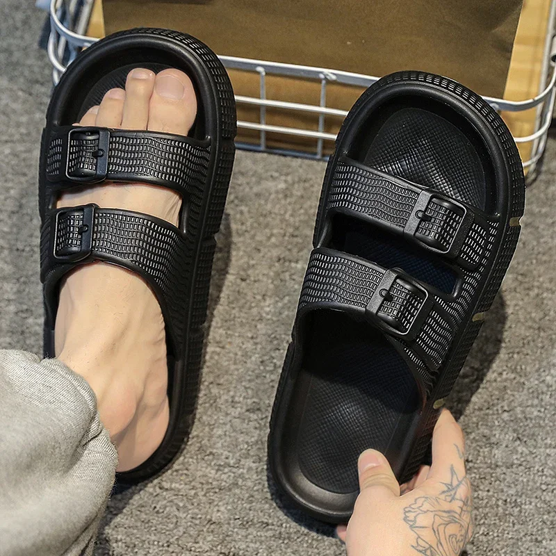 Men Slippers Buckle Summer New Casual Beach Shoes Soft Bottom Breathable Non-slip Men\'s Sandals Slippers Summer Men Sandals