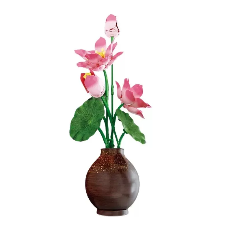 

256PCS Bonsai Lotus Building Blocks Set, Artificial Flower Creative Toy Ornament Model Assembly Toy for Girls' Birthday Gift