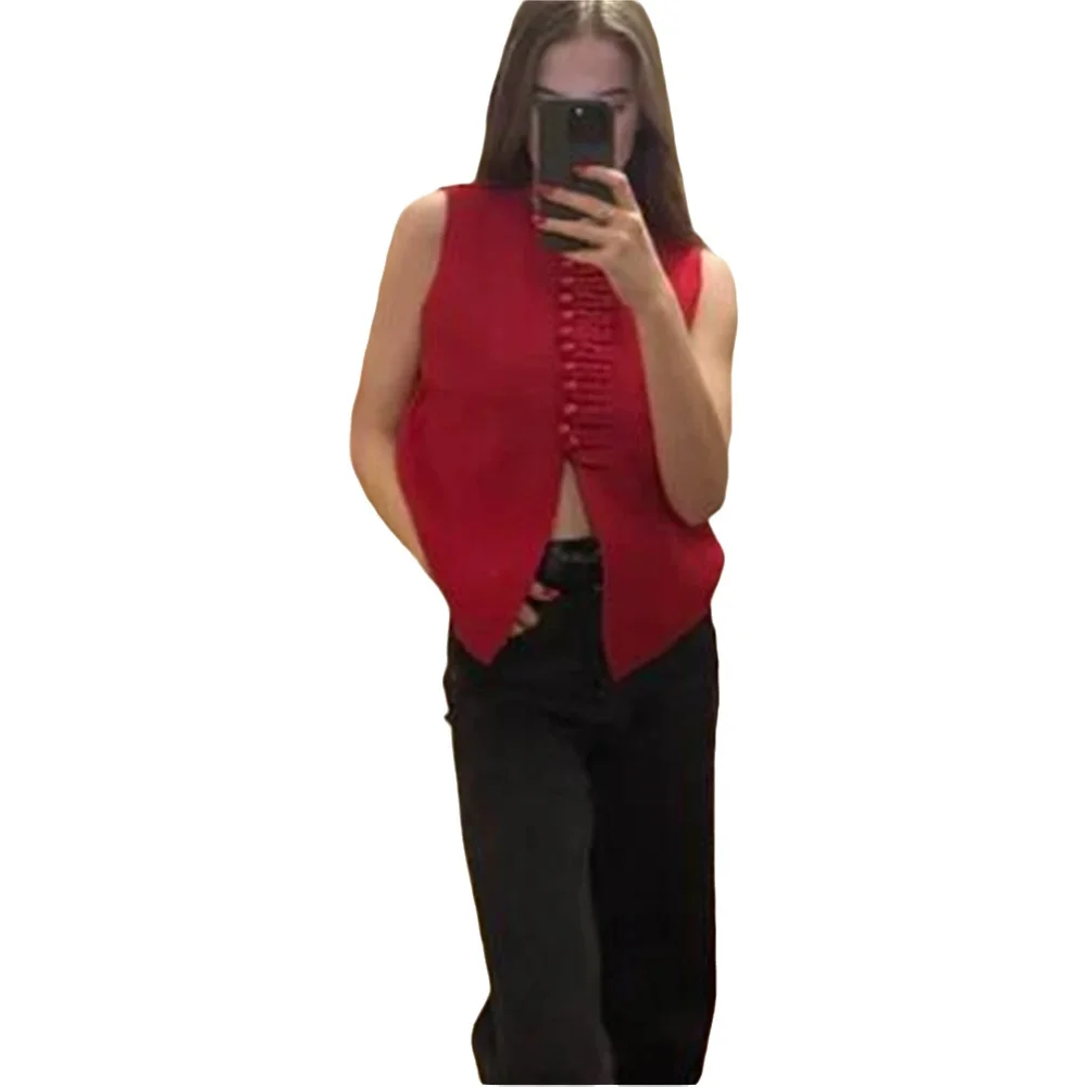 

2025 Spring Autumn New Chinese Style Vintage Loose Solid Color Retro Single-breasted Cardigan Knitted Vest Women's Clothing Tops