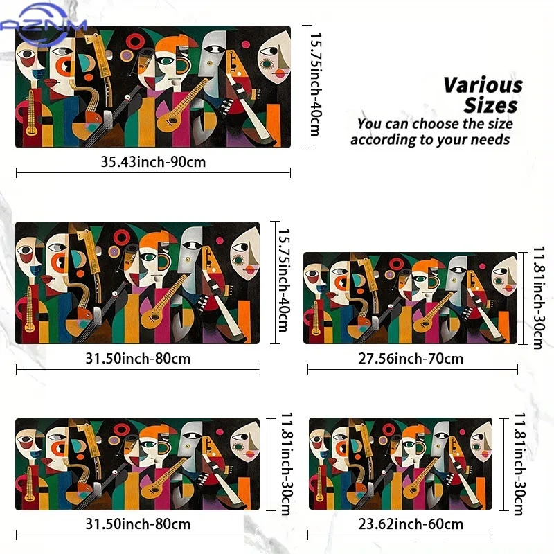 Vibrant Artistic Mouse Pad, Rubber-Made with Multiple Specs, Cubist Style Featuring Faces & Instruments, Ideal for Programmers/G