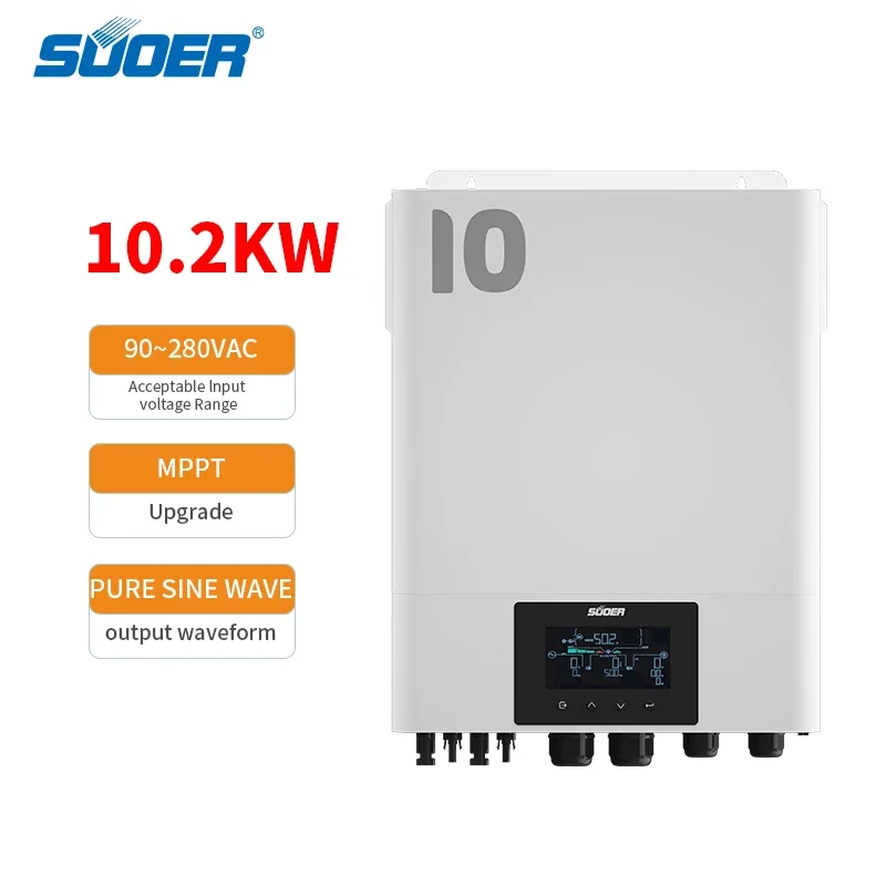 Smart 10kw 11kw 180A max pv charging 230VAC 60Hz Output Frequency hybrid solar inverter with MPPT solar charger controller