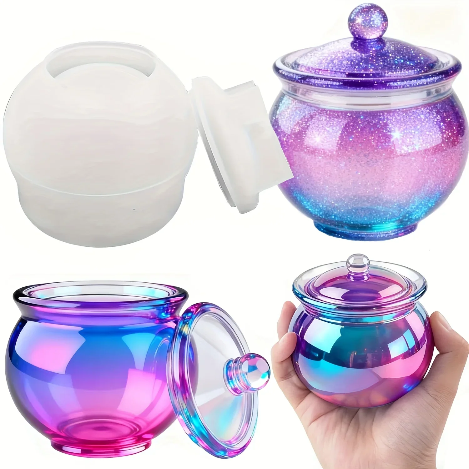 1 Juego de moldes redondos de resina con LIDS, cajas de almacenamiento de joyería DIY, contenedores de velas de hormigón, regalos y decoración del hogar