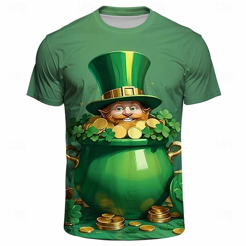 Irish St. Patricks Day 3D Print Lucky Four-leaf Clover T Shirt For Men Women Summer T-Shirts Harajuku Green Tees Oversize Tops