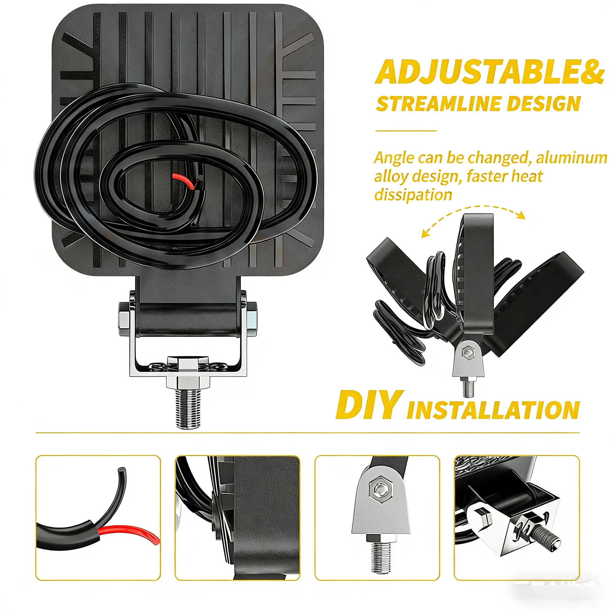 1PC 4.4 Inch LED Work Light, Round or Square Waterproof Off-Road Driving Lamp for Car SUV Truck Motorcycle 4x4