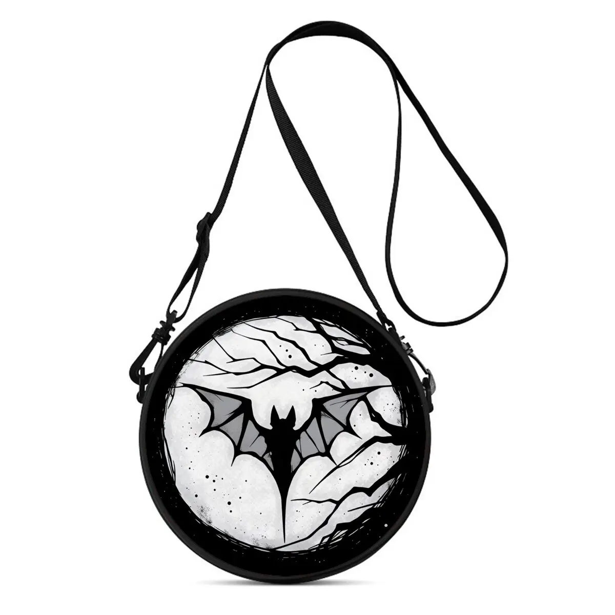 Bat Print Round Shoulder Bag Casual Messenger Bag for Woman Best Gifts 2D Flat Casual Daily Crossbody Bag