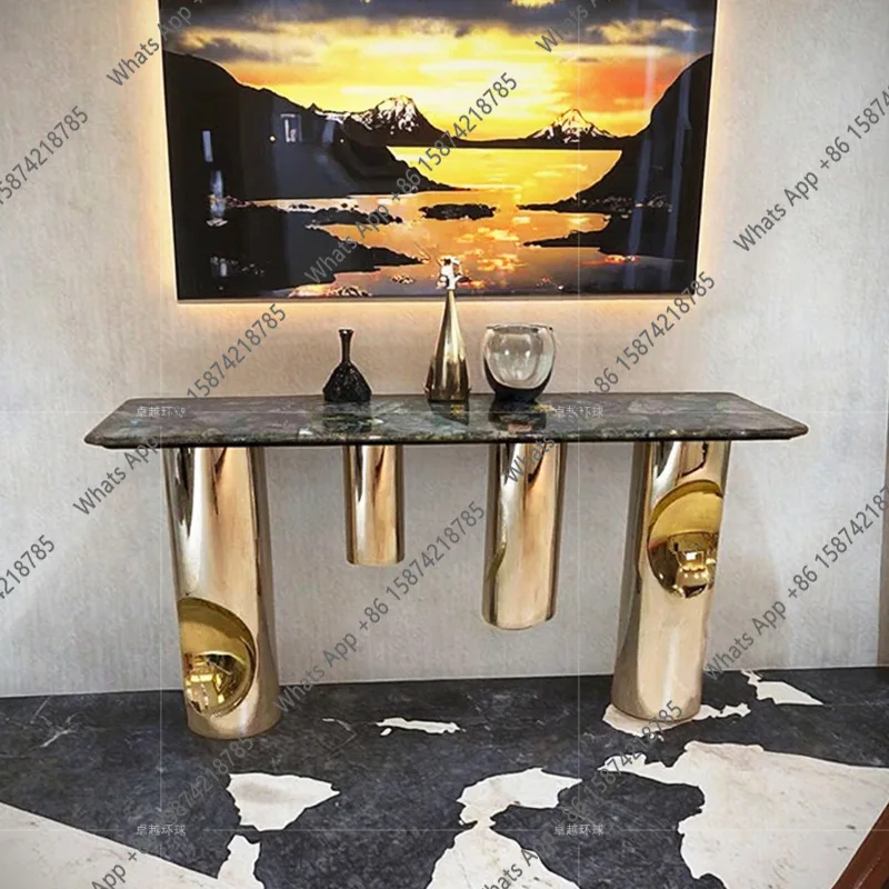 Italian light luxury entrance table marble entry end view table modern high-end stainless steel entrance table
