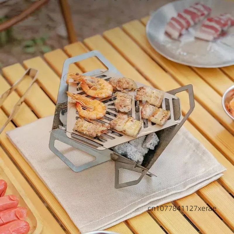 Outdoor Multi-functional Pure Titanium Barbecue Grill Windproof Heating Ultra Light Stove Detachable and Portable Barbecue Stove