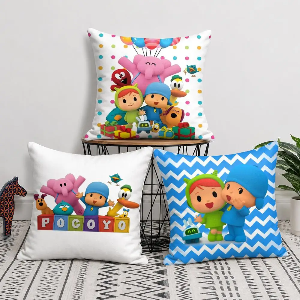 B-Boy Girl P-Pocoyo Cushion Cover Silky Short Plush Invisible Zipper Dustproof Sofa Pillow Case For Home Decor