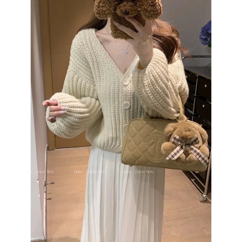 

Женский вязаный кардиган, свободная кофта с V-образным вырезом, вязаный свитер, жакет, осенняя коллекция 2024, Новое поступление, Ранняя осень