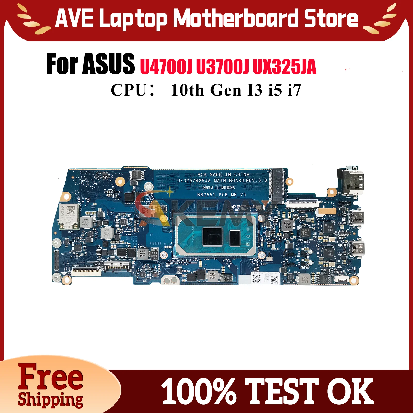 

UX325JA Материнская плата для ноутбука ASUS ZenBook UX325J U4700J U3700J UX325JA Материнская плата для ноутбука с 10-го поколения I3 i5 i7 100% тест в порядке