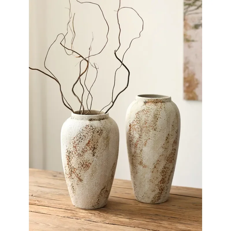 French Retro Wabi Sabi Style High End Ceramic Vase Jingdezhen Potted Plant Living Room Dining Room Flower Arrangement Dried
