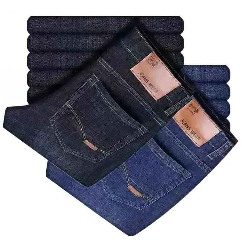 سراويل جينز مستقيمة ناعمة للرجال لخريف 2025 جينز كلاسيكي للأعمال باللون الأسود لراكبي الدراجات النارية ملابس رجالية Pantalone Hombre Mannen Homme #1