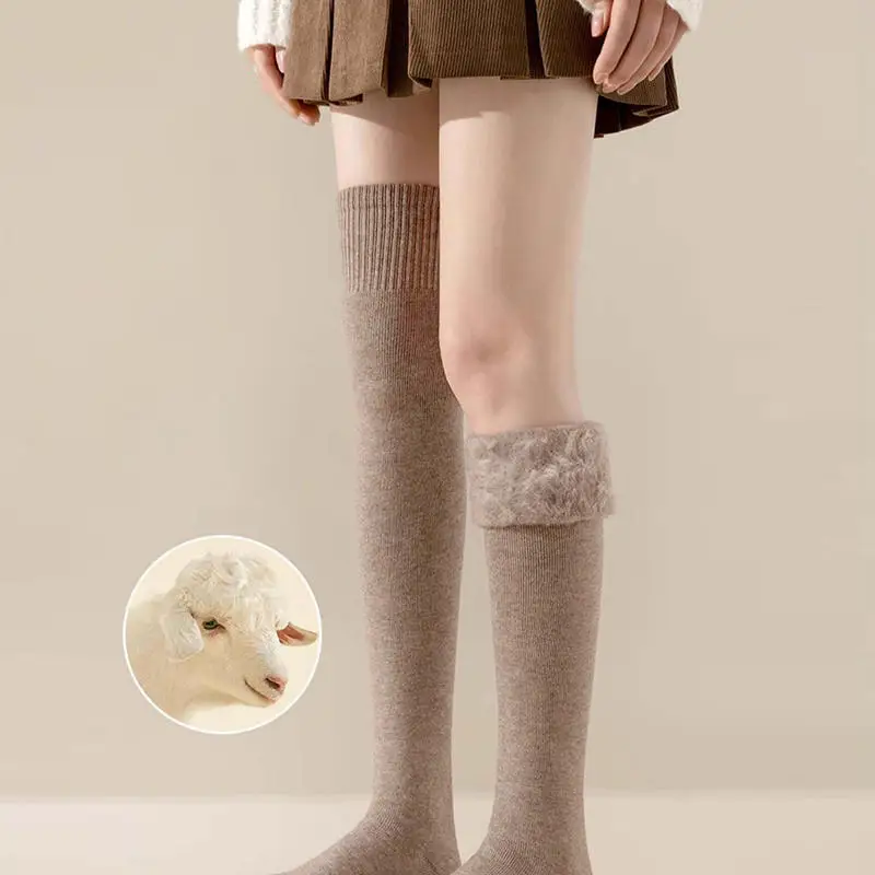 Over Knee Winter Socks For Women Plush Anti-slip Stockings Solid Colors Warm Thigh Socks JK Uniform Anti Slip Long Tube Socks